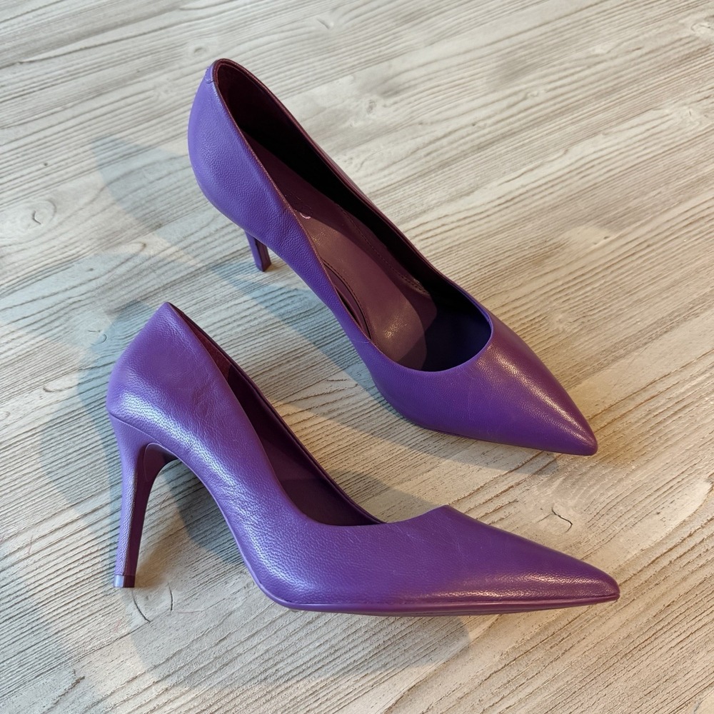 AREZZO Emily Purple Leather Stiletto Pump US 9 BRASIL 38 Violet Scarpin Heel F52